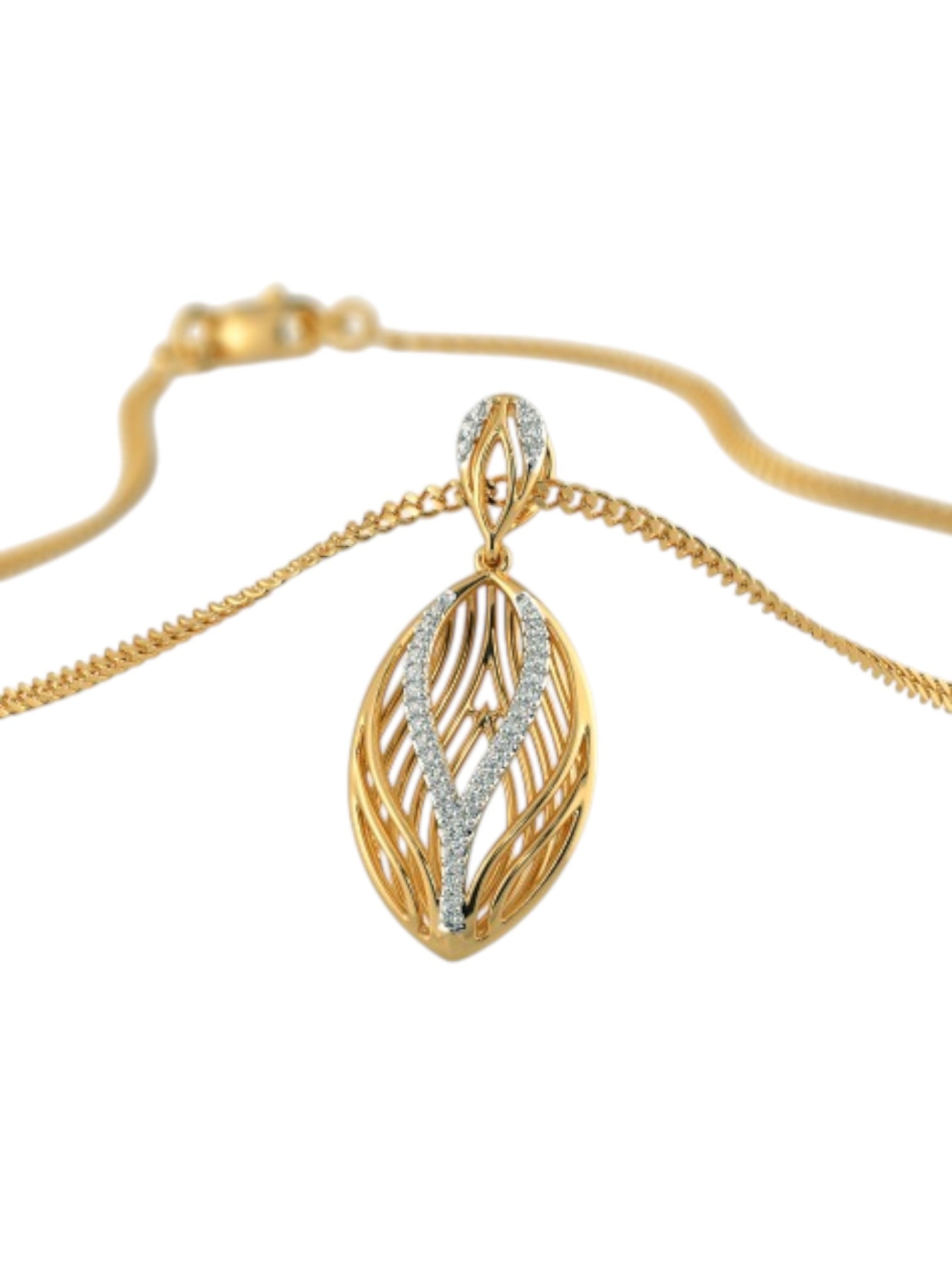 925 Sterling Silver Elegant Design CZ Stones Gold Plated Pendant With Chain For Women By Kesardeep